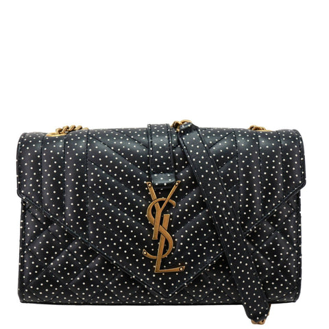 YVES SAINT LAURENT Envelope Polka Dot Chevron Leather Crossbody Bag Black