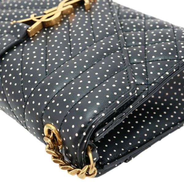 YVES SAINT LAURENT Envelope Polka Dot Chevron Leather Crossbody Bag Black