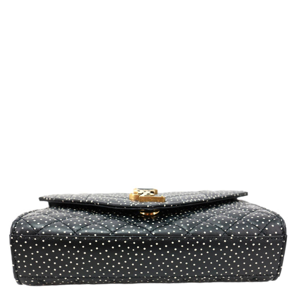YVES SAINT LAURENT Envelope Polka Dot Chevron Leather Crossbody Bag Black