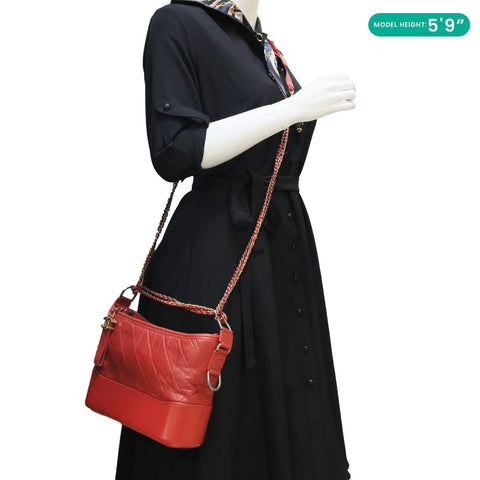 CHANEL Gabrielle Aged Calfskin Quilted Leather Crossbody Bag Red