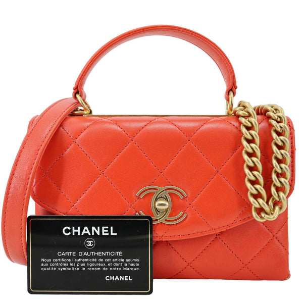 CHANEL Trendy Spirit CC Small Quilted Lambskin Leather Top Handle Shoulder Bag Red