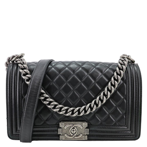 CHANEL Boy Flap Medium Chevron Quilted Calfskin Shoulder Bag Black