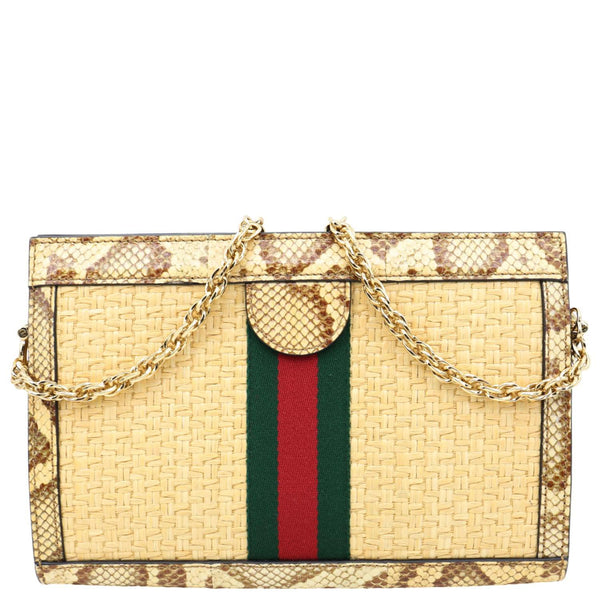GUCCI Ophidia Small Raffia Elaphe Chain Shoulder Bag Beige 503877