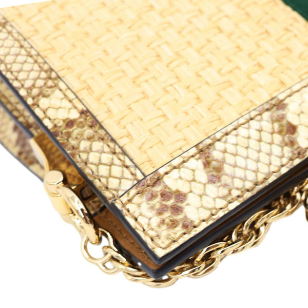 GUCCI Ophidia Small Raffia Elaphe Chain Shoulder Bag Beige 503877