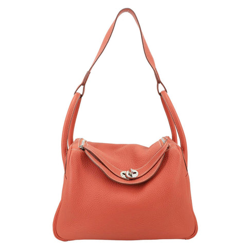 HERMES Lindy 30 Taurillon Clemence Leather Shoulder Bag Red