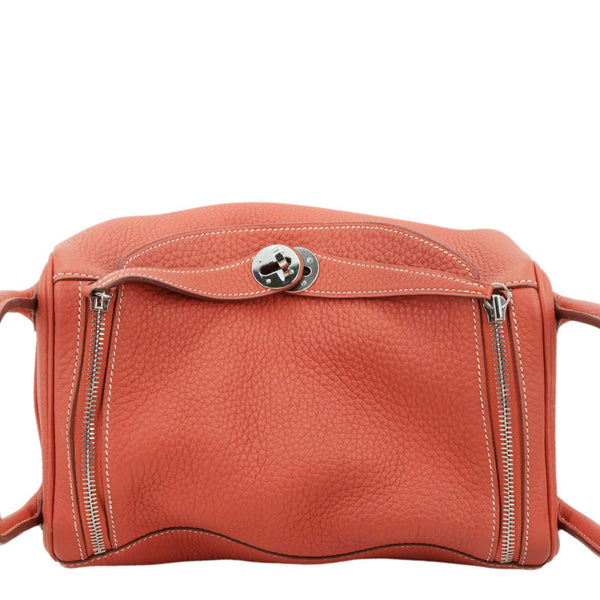 HERMES Lindy 30 Taurillon Clemence Leather Shoulder Bag Red