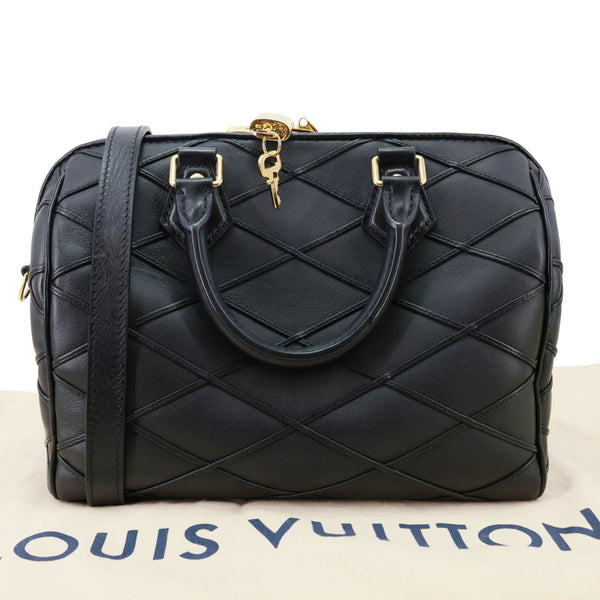 LOUIS VUITTON Speedy 25 Bandouliere Malletage Leather Satchel Crossbody Bag Black