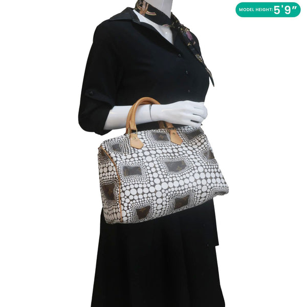 LOUIS VUITTON x Yayoi Kusama Speedy 30 Monogram Town Satchel Bag White