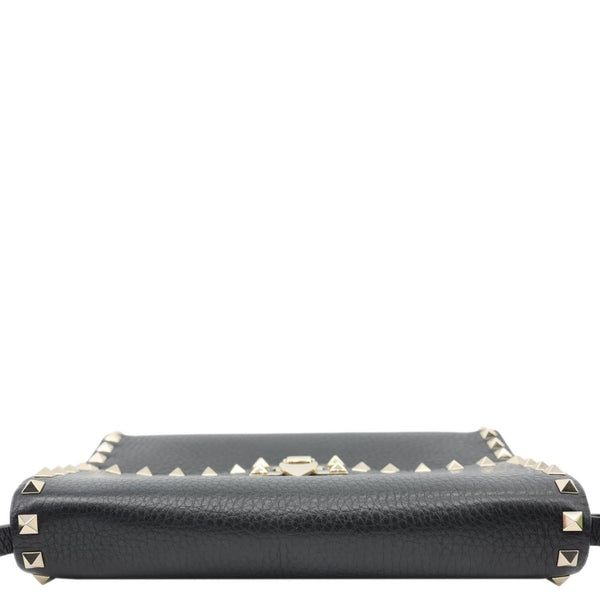 VALENTINO Rockstud Flip Lock Small Grained Calfskin Leather Crossbody Bag Black