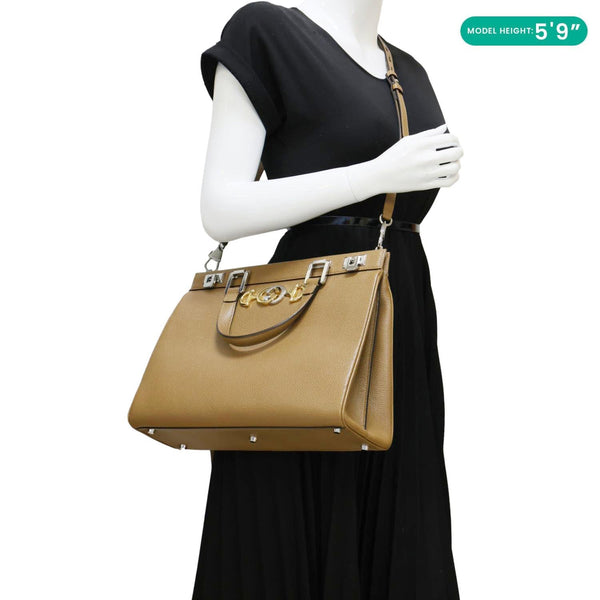 GUCCI Zumi Medium Leather Top Handle Shoulder Bag Brown 564714