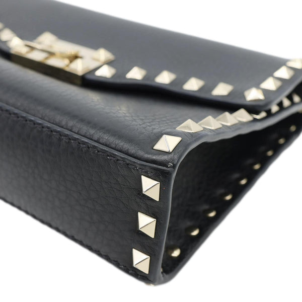 VALENTINO Rockstud Flip Lock Small Grained Calfskin Leather Crossbody Bag Black