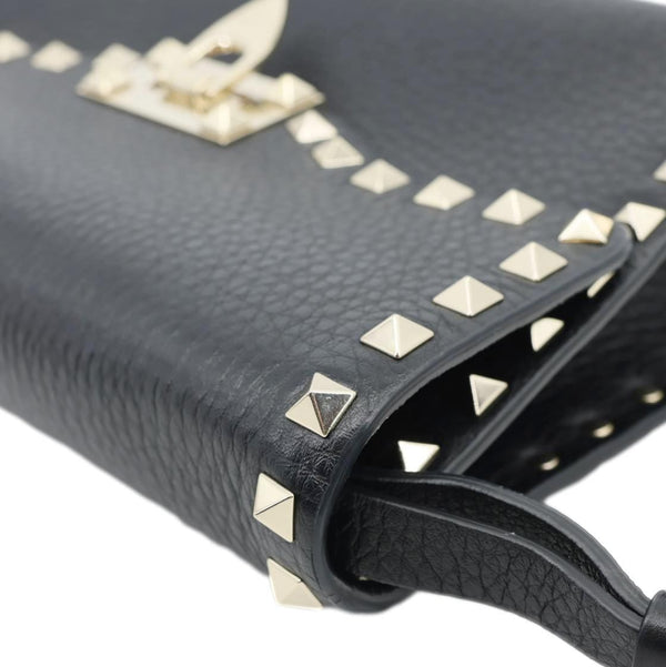 VALENTINO Rockstud Flip Lock Small Grained Calfskin Leather Crossbody Bag Black