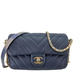 CHANEL Mini Rectangular Flap Chevron Leather Crossbody Bag Navy Blue