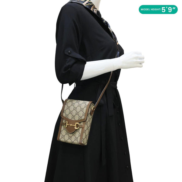 GUCCI Horsebit 1955 GG Supreme Canvas Shoulder Bag Beige 625615