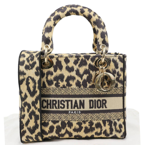 CHRISTIAN DIOR Lady D-Lite Medium Leopard Canvas Shoulder Bag Brown