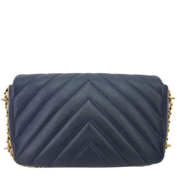 CHANEL Mini Rectangular Flap Chevron Leather Crossbody Bag Navy Blue