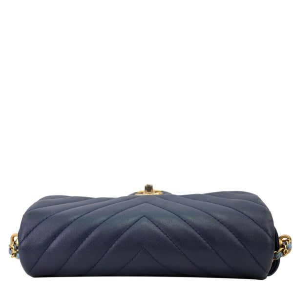 CHANEL Mini Rectangular Flap Chevron Leather Crossbody Bag Navy Blue