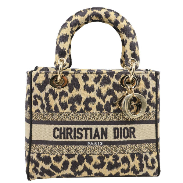 CHRISTIAN DIOR Lady D-Lite Medium Leopard Canvas Shoulder Bag Brown