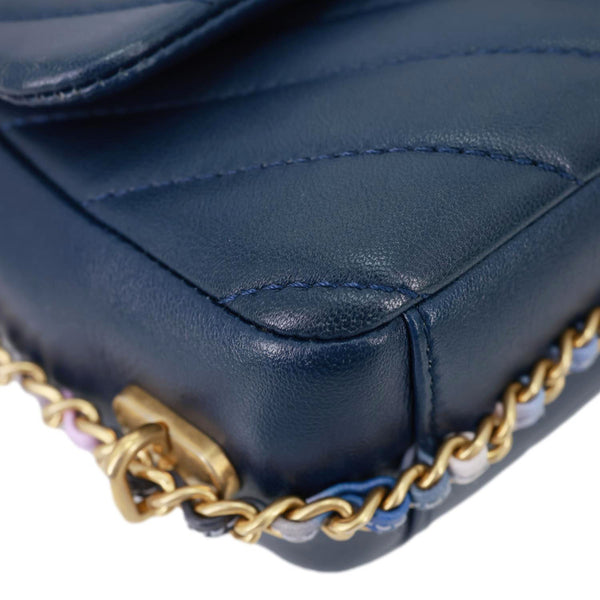 CHANEL Mini Rectangular Flap Chevron Leather Crossbody Bag Navy Blue