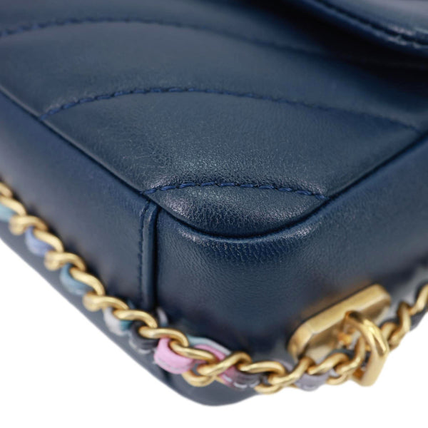 CHANEL Mini Rectangular Flap Chevron Leather Crossbody Bag Navy Blue