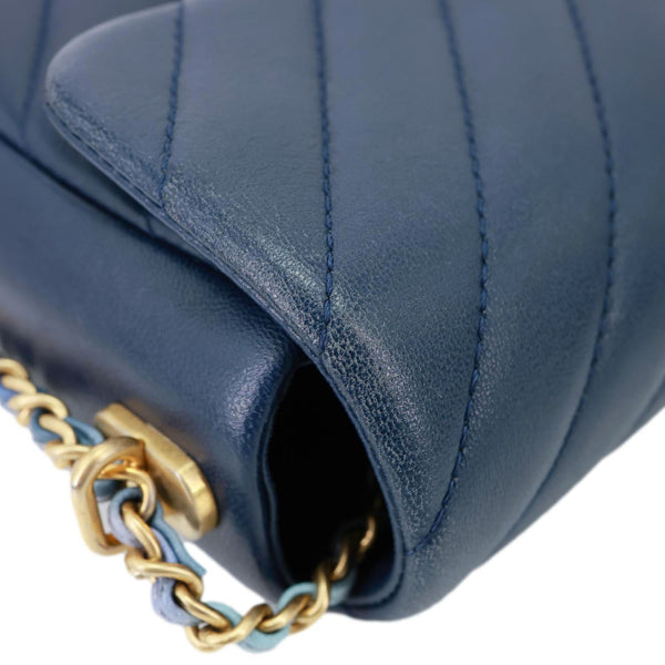 CHANEL Mini Rectangular Flap Chevron Leather Crossbody Bag Navy Blue