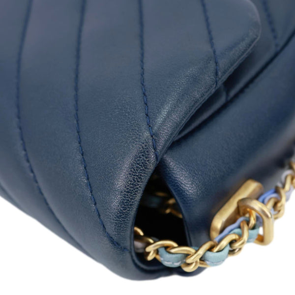 CHANEL Mini Rectangular Flap Chevron Leather Crossbody Bag Navy Blue
