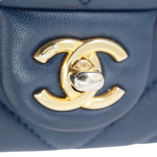 CHANEL Mini Rectangular Flap Chevron Leather Crossbody Bag Navy Blue