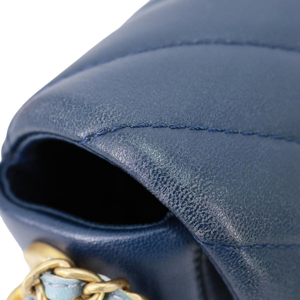 CHANEL Mini Rectangular Flap Chevron Leather Crossbody Bag Navy Blue