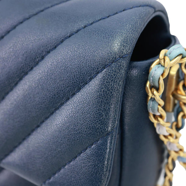 CHANEL Mini Rectangular Flap Chevron Leather Crossbody Bag Navy Blue