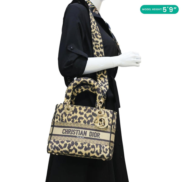 CHRISTIAN DIOR Lady D-Lite Medium Leopard Canvas Shoulder Bag Brown