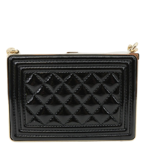CHANEL Boy Minaudiere Quilted Patent Leather Chain Box Black