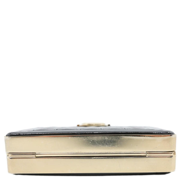 CHANEL Boy Minaudiere Quilted Patent Leather Chain Box Black