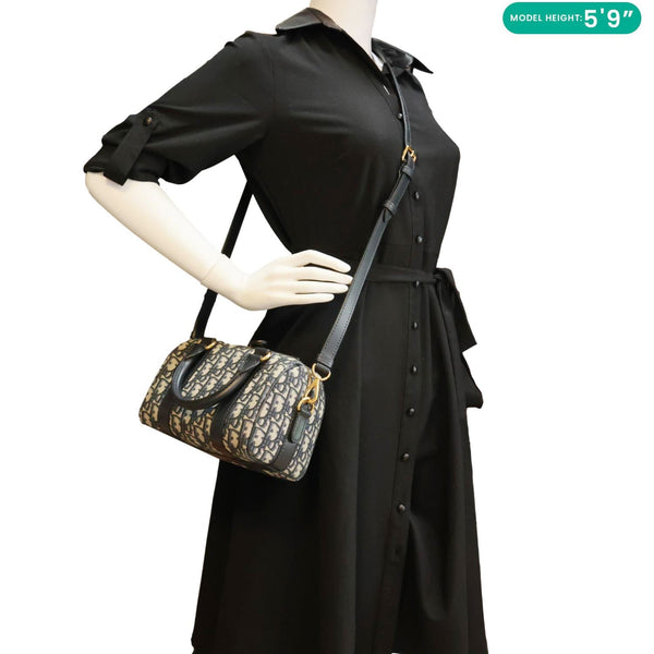 CHRISTIAN DIOR Groove 20 Oblique Jacquard Canvas Crossbody Bag Navy Blue