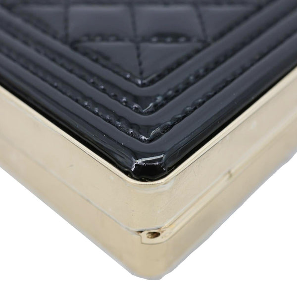 CHANEL Boy Minaudiere Quilted Patent Leather Chain Box Black