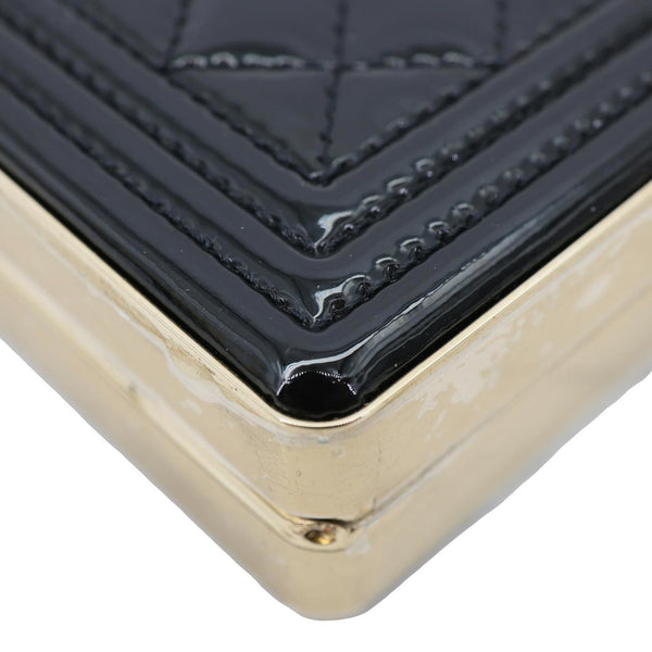 CHANEL Boy Minaudiere Quilted Patent Leather Chain Box Black