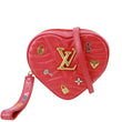 LOUIS VUITTON New Wave Embellished Love Lock Heart Calfskin Leather Shoulder Bag Red