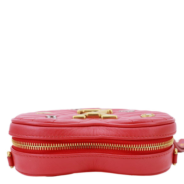 LOUIS VUITTON New Wave Embellished Love Lock Heart Calfskin Leather Shoulder Bag Red