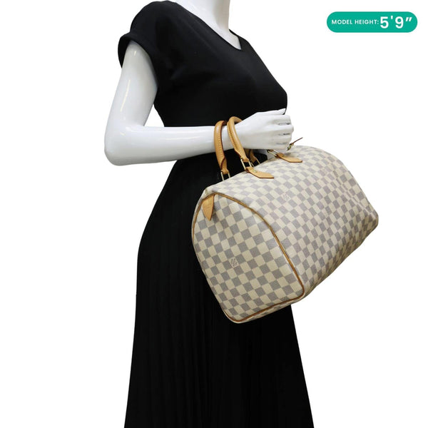 LOUIS VUITTON Speedy 35 Damier Azur Satchel Bag White