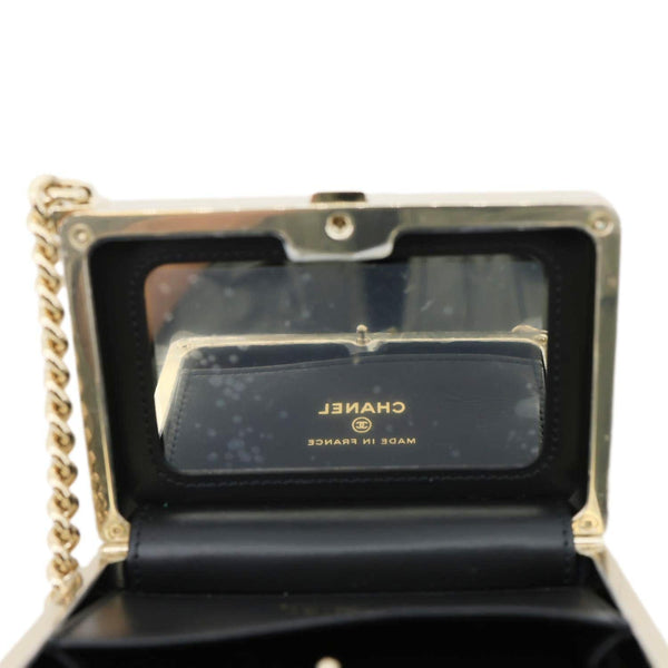 CHANEL Boy Minaudiere Quilted Patent Leather Chain Box Black