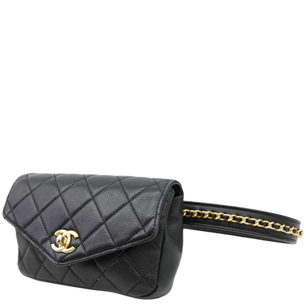 CHANEL Envelope Flap Quilted Leather Chain Belt Bag Black