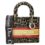 CHRISTIAN DIOR Lady D-Lite Embroidered Leopard Velvet Shoulder Bag Brown
