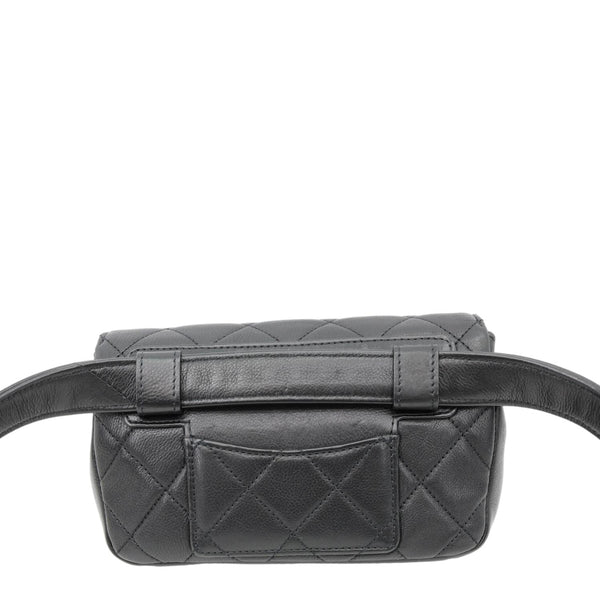 CHANEL Envelope Flap Quilted Leather Chain Belt Bag Black