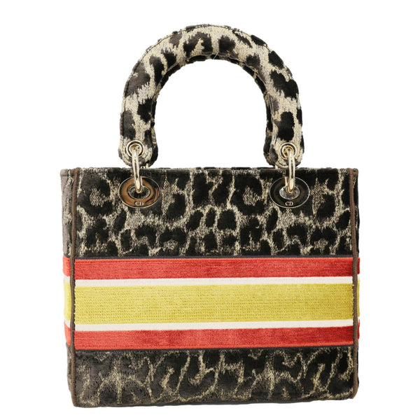 CHRISTIAN DIOR Lady D-Lite Embroidered Leopard Velvet Shoulder Bag Brown