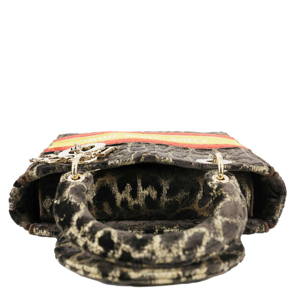 CHRISTIAN DIOR Lady D-Lite Embroidered Leopard Velvet Shoulder Bag Brown