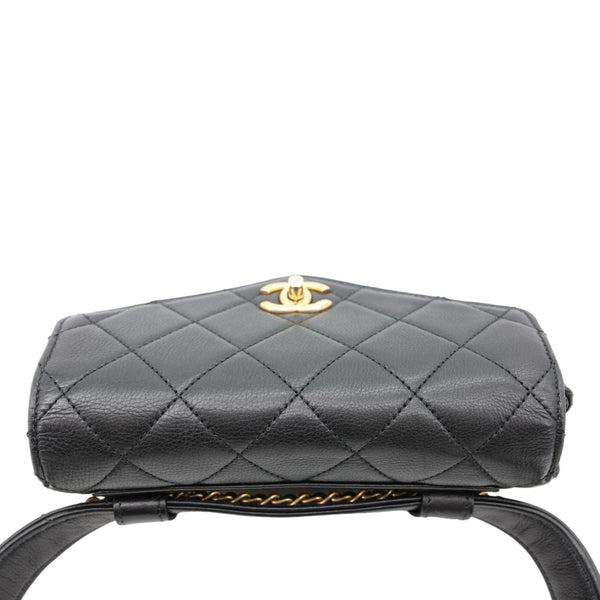 CHANEL Envelope Flap Quilted Leather Chain Belt Bag Black