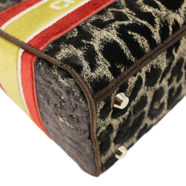 CHRISTIAN DIOR Lady D-Lite Embroidered Leopard Velvet Shoulder Bag Brown