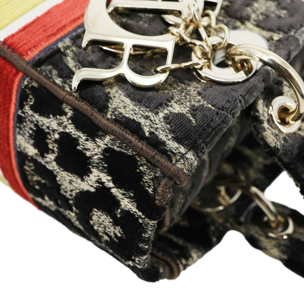 CHRISTIAN DIOR Lady D-Lite Embroidered Leopard Velvet Shoulder Bag Brown