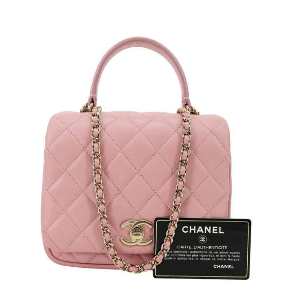 CHANEL Citizen Chic Flap Mini Quilted Lambskin Leather Top Handle Crossbody Bag Pink