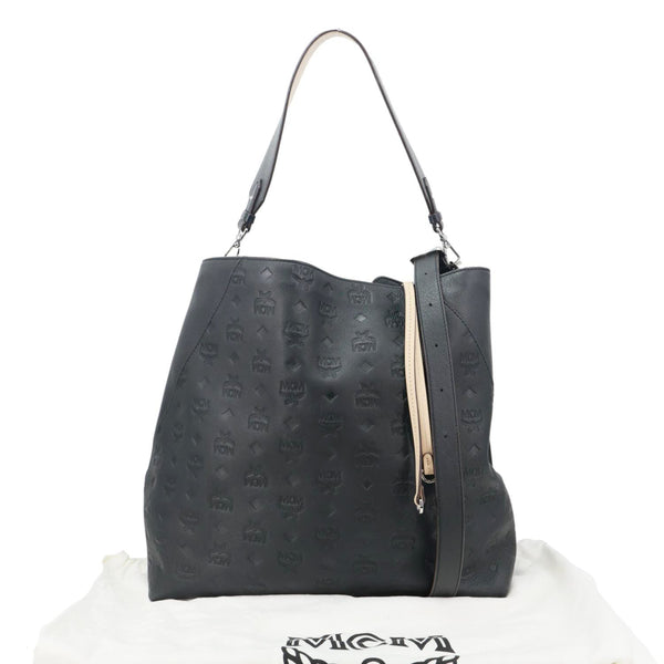 MCM Ottomar Klara Medium Monogram Calfskin Leather Hobo Bag Black