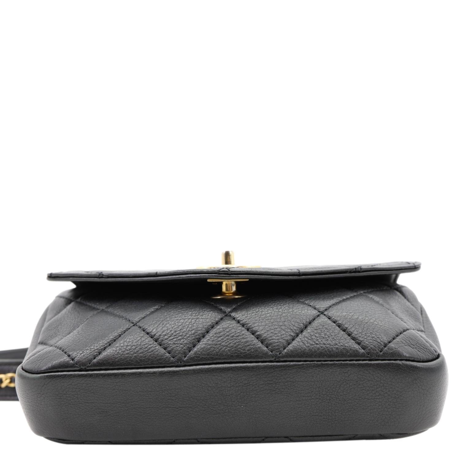 CHANEL Envelope Flap Quilted Leather Chain Belt Bag Black CHANEL Envelope Flap Quilted Leather Chain Belt Bag Black